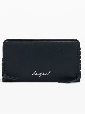 Desigual Black Zip Closure Wallet with Whipstitch Sides